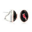 Black Agate and Red Enamel Cardinal Earrings in Two-Tone Sterling Silver