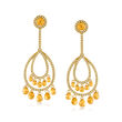 C. 1990 Vintage 9.00 ct. t.w. Citrine and 1.15 ct. t.w. Diamond Chandelier Earrings in 18kt Yellow Gold
