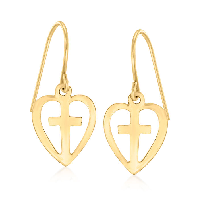 10kt Yellow Gold Cross in Heart Drop Earrings