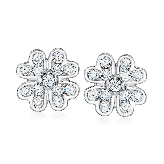 1.00 ct. t.w. Diamond Four-Leaf Clover Earrings in 14kt White Gold