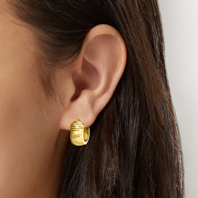 10kt Yellow Gold Textured Huggie Hoop Earrings