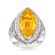 C. 1980 Vintage 9.35 Carat Citrine Ring with 1.35 ct. t.w. Smoky Quartz and .44 ct. t.w. Diamonds in 18kt White Gold