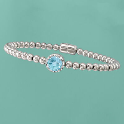 1.60 Carat Swiss Blue Topaz Beaded Bracelet in Sterling Silver with Magnetic Clasp