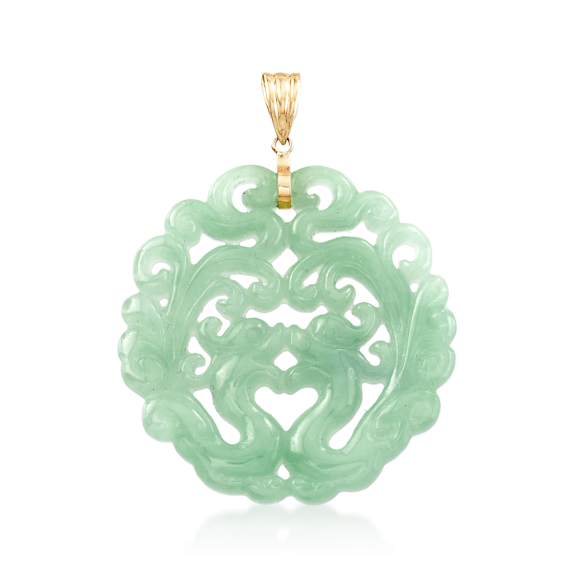 Carved Jade Phoenix Pendant with 14kt Yellow Gold | Ross-Simons