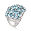 5.20 ct. t.w. Aquamarine and .36 ct. t.w. Diamond Multi-Row Ring in Sterling Silver