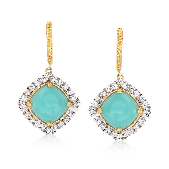 Blue Chalcedony and 1.90 ct. t.w. White Topaz Drop Earrings in 18kt Gold Over Sterling