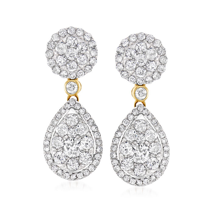 2.00 ct. t.w. Diamond Cluster Drop Earrings in 14kt Yellow Gold