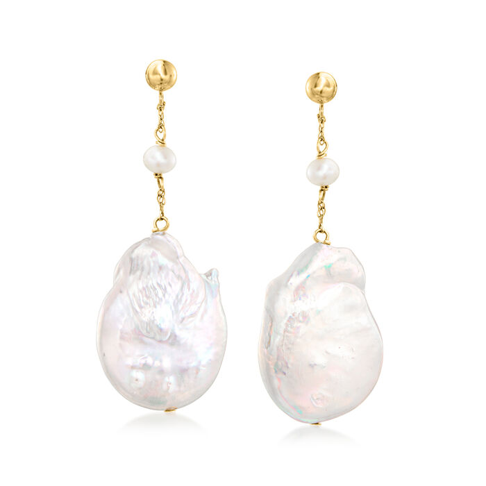 4.5-5mm and 18-19mm Cultured Pearl Drop Earrings in 14kt Yellow Gold