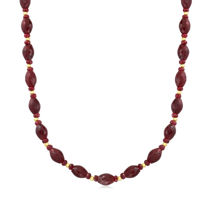 170.00 ct. t.w. Ruby Bead Necklace in 10kt Yellow Gold