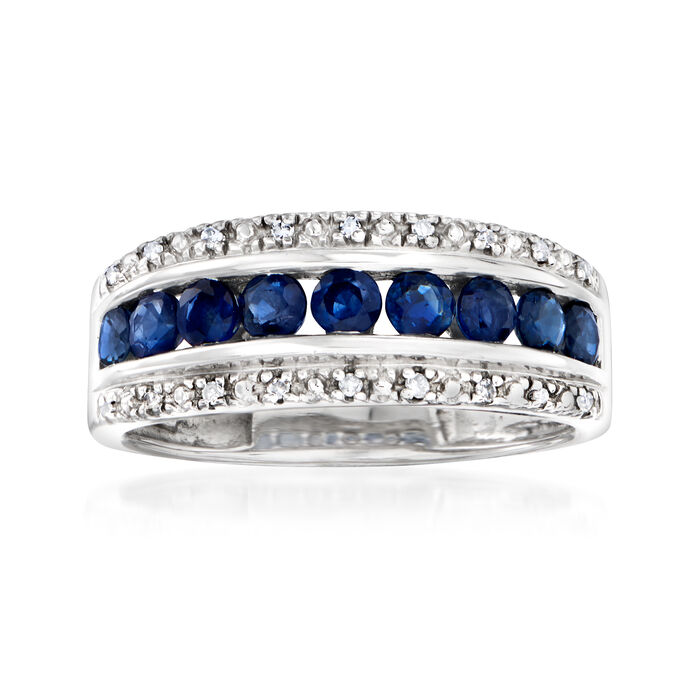 C. 1980 Vintage .75 ct. t.w. Sapphire Ring with Diamond Accents in 14kt White Gold