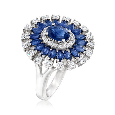 3.10 ct. t.w. Sapphire and .68 ct. t.w. Diamond Ring in 14kt White Gold