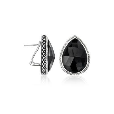 Andrea Candela &quot;Trebol&quot; Onyx Earrings with Black Enamel in Sterling Silver