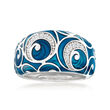 Belle Etoile &quot;Atlantis&quot; Blue Enamel and .10 ct. t.w. CZ Ring in Sterling Silver