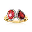 1.40 Carat Pink Topaz and 1.20 Carat Garnet Toi et Moi Ring with .40 ct. t.w. White Topaz in 18kt Gold Over Sterling