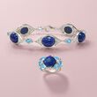 Lapis and 1.50 ct. t.w. Blue Topaz Station Bracelet with .55 ct. t.w. Diamonds in Sterling