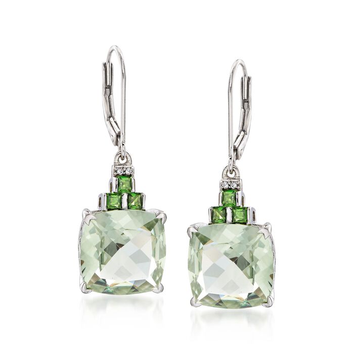 11.00 ct. t.w. Green Amethyst Earrings with White Zircon and Green Chrome Diopside in Sterling Silver