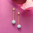 3.20 ct. t.w. Aquamarine Bead Drop Earrings in 14kt Yellow Gold 