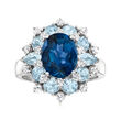 3.50 Carat London Blue Topaz, 1.70 ct. t.w. Aquamarine and .55 ct. t.w. Diamond Cluster Ring in 14kt White Gold