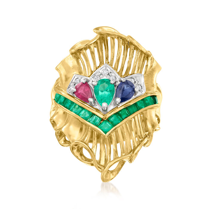 C. 1970 Vintage 1.25 ct. t.w. Multi-Gemstone Cocktail Ring with Diamond Accents in 18kt Yellow Gold