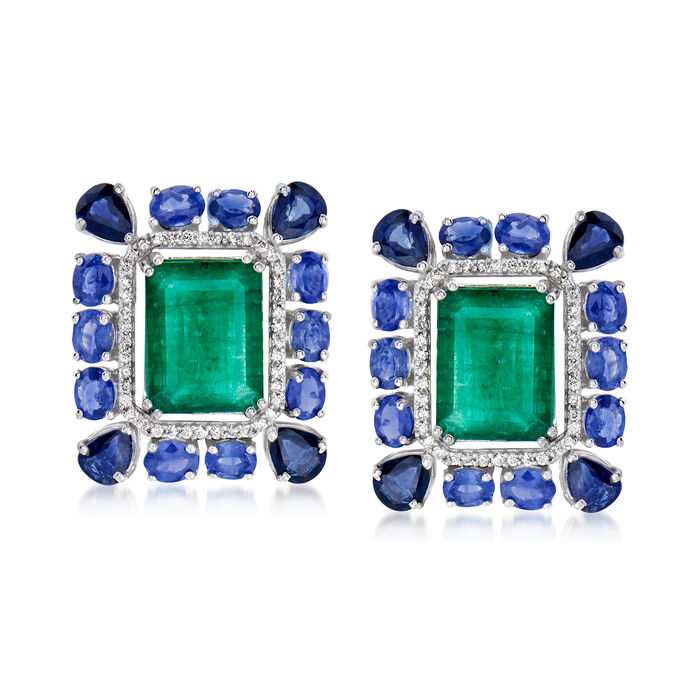 8.75 ct. t.w. Emerald and 7.70 ct. t.w. Sapphire Earrings with .43 ct. t.w. Diamonds in 18kt White Gold