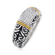.22 ct. t.w. Diamond Bali-Style Ring with Black Enamel in Two-Tone Sterling Silver