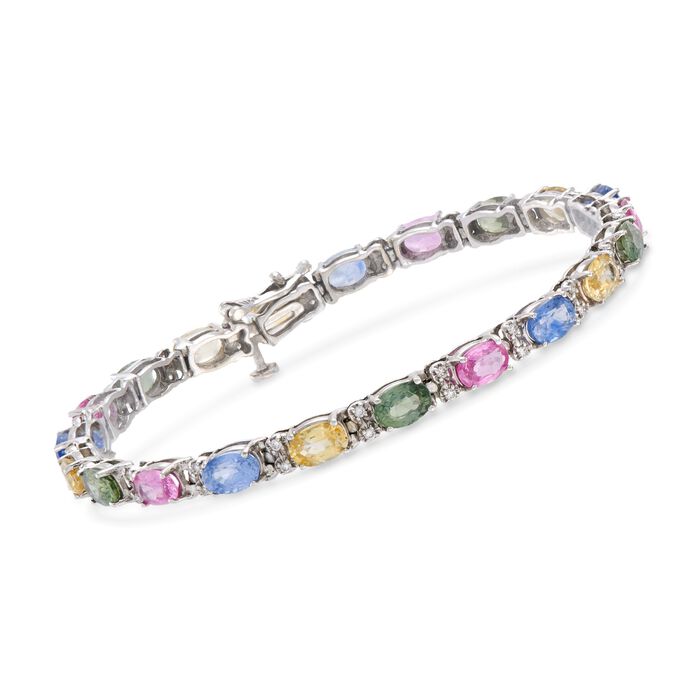 C. 1990 Vintage 9.45 ct. t.w. Multicolored Sapphire and .35 ct. t.w. Diamond Bracelet in 14kt White Gold