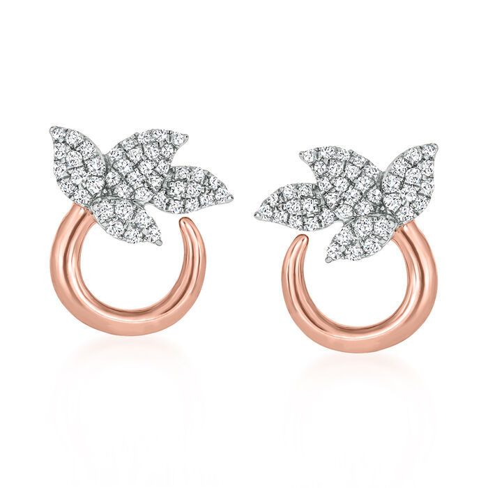.25 ct. t.w. Diamond Leaf Earrings in 18kt Rose Gold Over Sterling