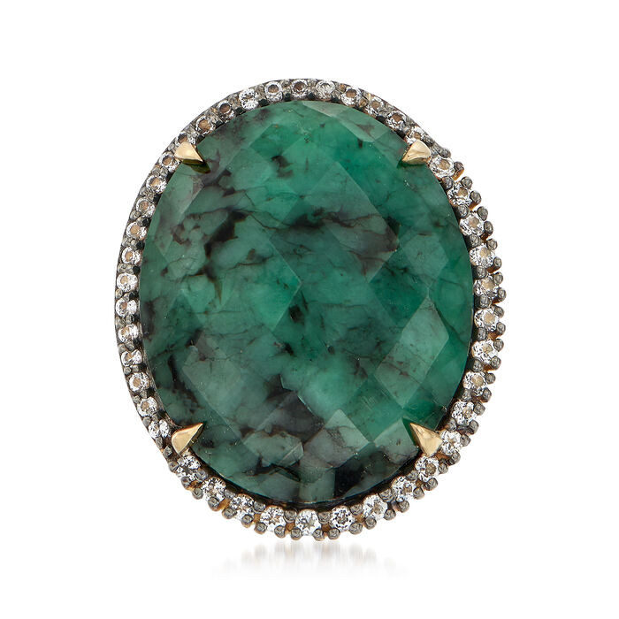 15.00 Carat Opaque Emerald and .50 ct. t.w. White Topaz Ring in 18kt Gold Over Sterling