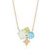 Green Chalcedony and .70 ct. t.w. Multi-Stone Star Necklace with Diamond Accents in 14kt Yellow Gold