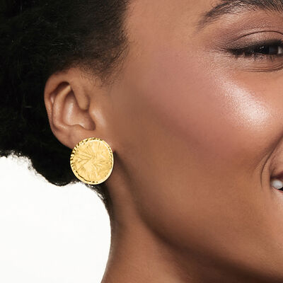 Italian 14kt Yellow Gold Textured and Polished Concave Circle Earrings