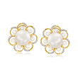 2.5-10.5mm Cultured Pearl and .16 ct. t.w. Diamond Flower Earrings in 14kt Yellow Gold