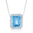 3.00 Carat Swiss Blue Topaz and .26 ct. t.w. Diamond Pendant Necklace in 14kt White Gold