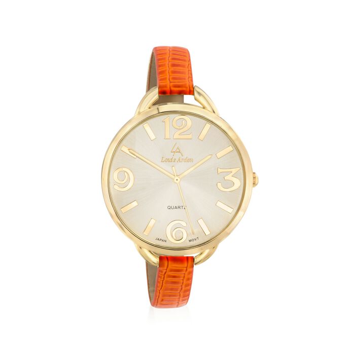 Louis Arden Women&#39;s 43mm Goldtone Watch With Orange Faux Leather | Ross-Simons