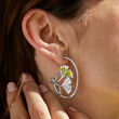 Yellow and Green Enamel Ginkgo Leaf Hoop Earrings in Sterling Silver