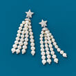 3-4.5mm Cultured Pearl Tassel and .15 ct. t.w. Diamond Star Drop Earrings in Sterling Silver