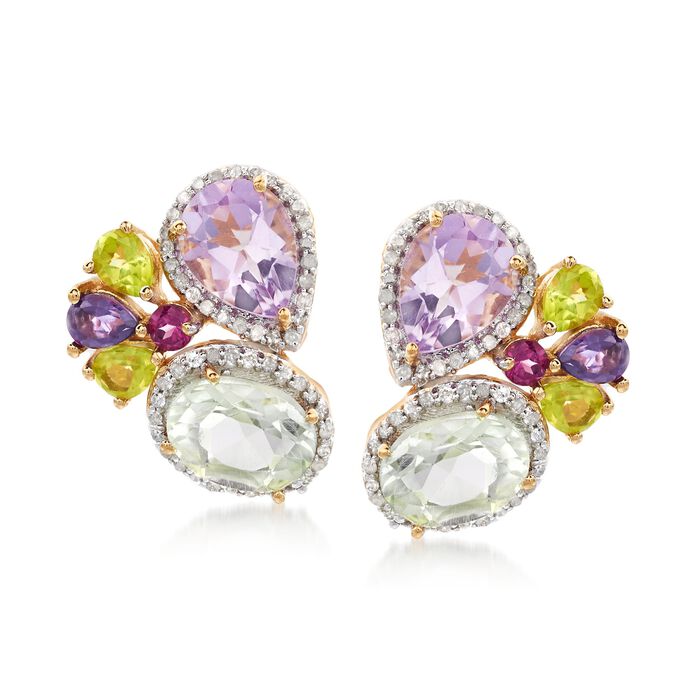 4.90 ct. t.w. Muti-Stone Earrings with .31 ct. t.w. Diamonds in 18kt Yellow Gold Over Sterling Silver