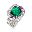 4.35 ct. t.w. Simulated Emerald and Amethyst Ring with .70 ct. t.w. CZs in Sterling Silver