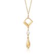 Italian 7mm Cultured Pearl Geometric Drop Necklace in 14kt Yellow Gold