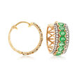 3.00 ct. t.w. Emerald and .60 ct. t.w. White Zircon Hoop Earrings in 18kt Gold Over Sterling