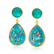Turquoise and 3.60 ct. t.w. Blue Quartz Drop Earrings in 18kt Gold Over Sterling