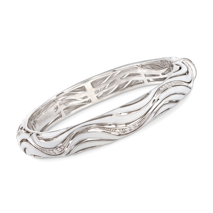 Belle Etoile &quot;Waverly&quot; White Enamel and .35 ct. t.w. CZ Bangle Bracelet in Sterling Silver