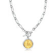 Italian Sterling Silver and 18kt Gold Over Sterling Replica Bumblebee Lira Coin Paper Clip Link Toggle Necklace 