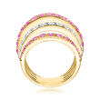 2.10 ct. t.w. Pink Sapphire and 1.30 ct. t.w. Diamond Multi-Row Ring in 14kt Yellow Gold