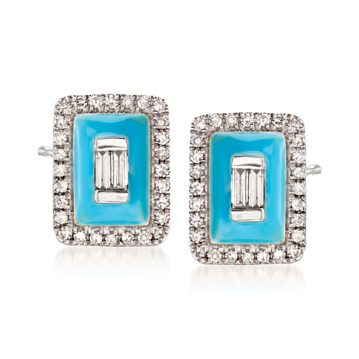 .20 ct. t.w. Diamond Earrings with Turquoise Enamel in 18kt White Gold