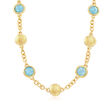 Italian Andiamo Blue Chalcedony Bezel Set Necklace in 14kt Yellow Gold