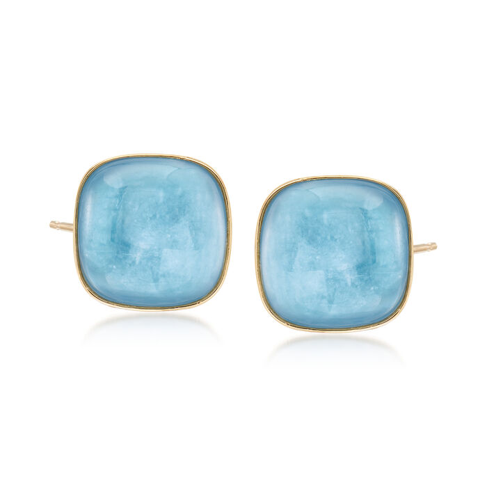 30.00 ct. t.w. Square Milky Aquamarine Earrings in 14kt Yellow Gold