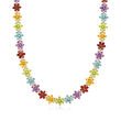 43.80 ct. t.w. Multi-Gemstone Flower Necklace in 18kt Gold Over Sterling