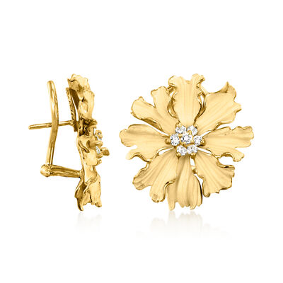 C. 1990 Vintage .30 ct. t.w. Diamond Flower Earrings in 18kt Yellow Gold