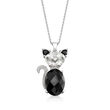 Onyx and 3.50 ct. t.w. White Topaz Cat Pendant Necklace in Sterling Silver
