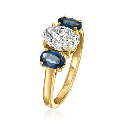 1.25 Carat Lab-Grown Diamond Ring with .90 ct. t.w. Sapphires in 14kt Yellow Gold